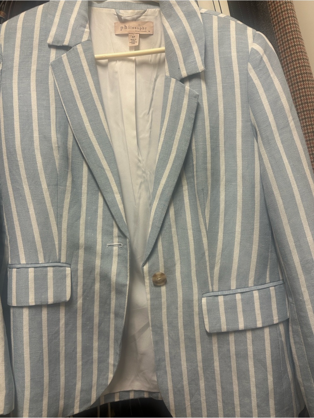 Philosophy Light Blue and White Striped Blazer